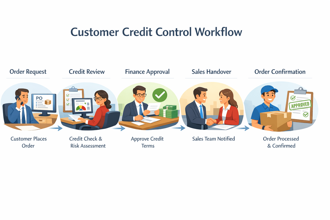 Customer credit control workflow before accepting a high-value order