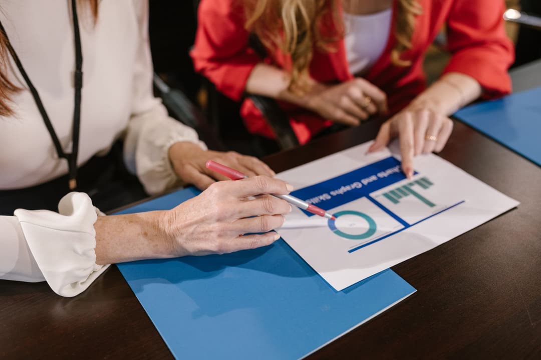 SME manager and inventory controller reviewing sales by product group