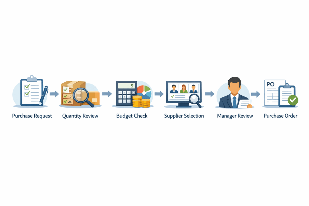 Purchase request review workflow before purchase order creation