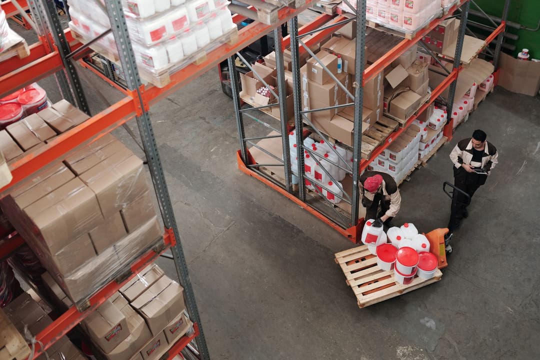 Packaging materials, components, and finished products stored separately according to their operational roles