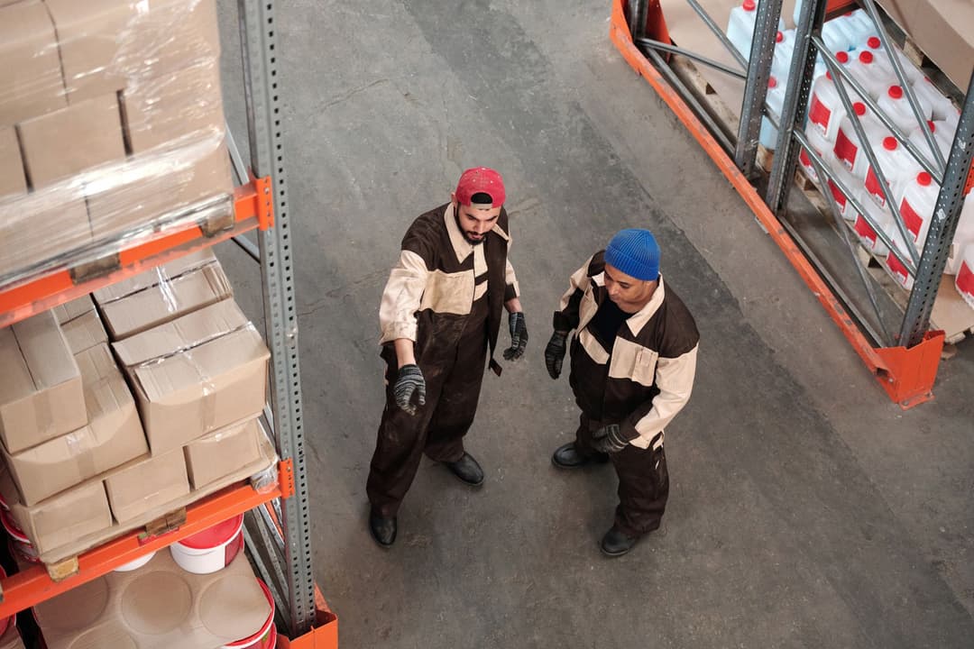 Warehouse storage area showing separate zones for normal stock, damaged goods, and count exceptions
